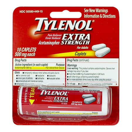 Tylenol Extra Strength Hanging Vial - Carded Vial of 10 - All Travel Sizes
