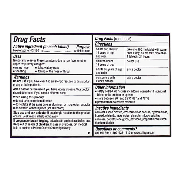 Allegra Allergy 24 Hour Non-Drowsy Relief - Card of 1