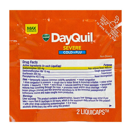 Vick's Dayquil Severe Cold & Flu Liquidcaps - Pack of 2 - All Travel Sizes