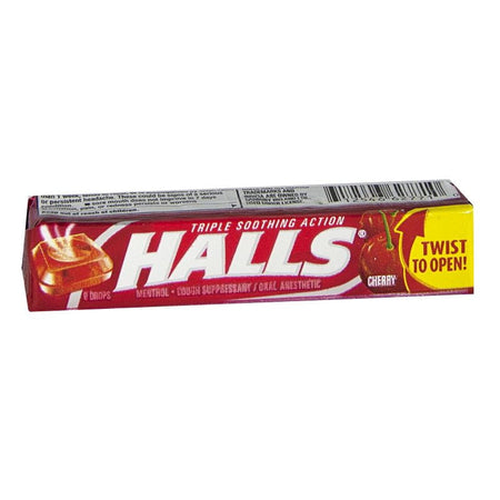 Halls Cough Suppressant Cherry Drops - Stick of 9 Drops - All Travel Sizes