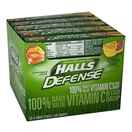 Halls Defense Vitamin C Drops - Stick of 9 Drops - All Travel Sizes