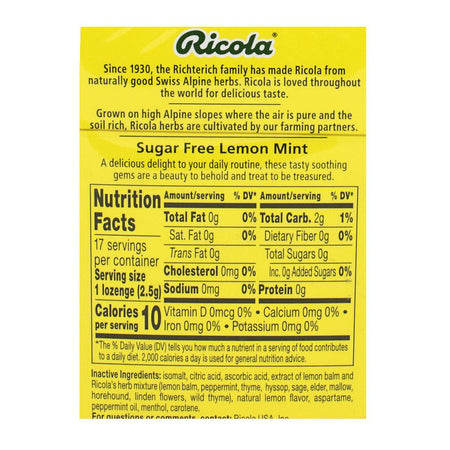 Ricola Lemon Mint Cough Drops - 17 ct. - All Travel Sizes