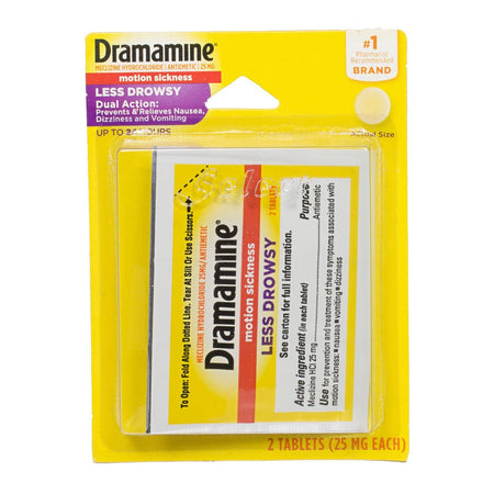 Dramamine Motion Sickness Less Drowsy Relief Tablets - Card of 2 - All Travel Sizes