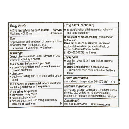 Dramamine Motion Sickness Less Drowsy Relief Tablets - Card of 2 - All Travel Sizes