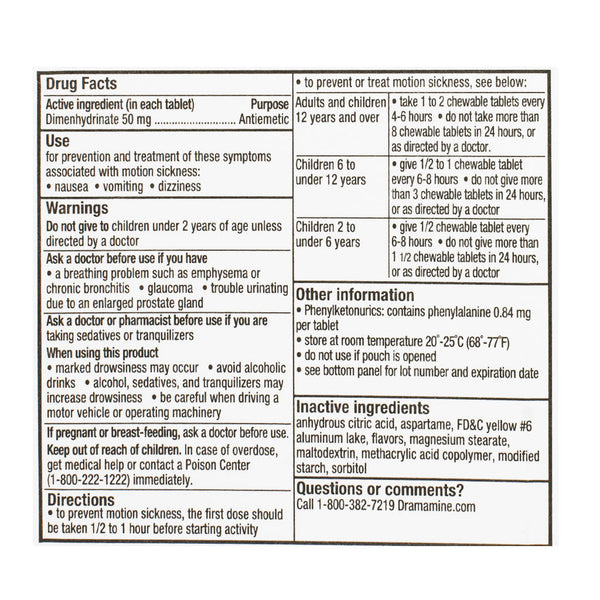 Dramamine Motion Sickness Relief Tablets - Card of 2