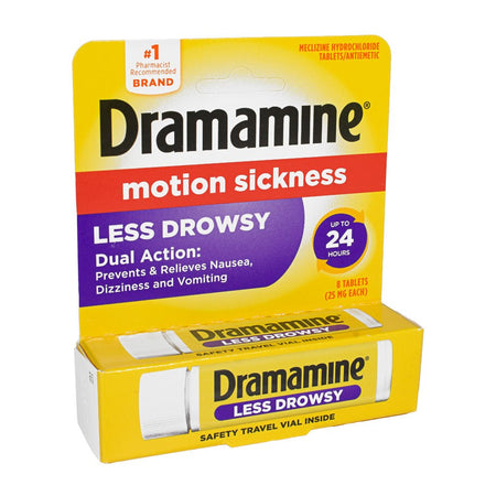 Dramamine Motion Sickness Relief Less Drowsy Tablets - Vial of 8 - All Travel Sizes