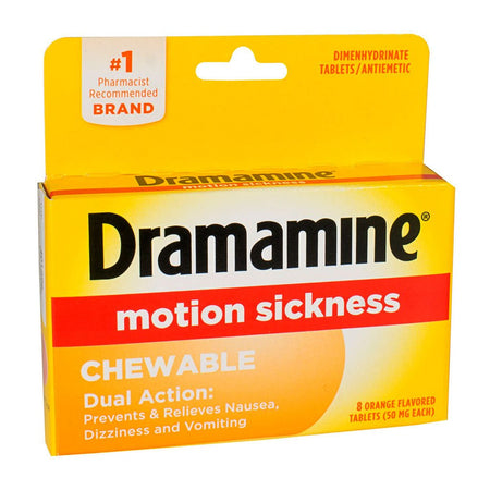 Dramamine Motion Sickness Relief Chewables - Box of 8 - All Travel Sizes