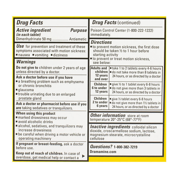 Dramamine Motion Sickness Relief Tablets - Vial of 12