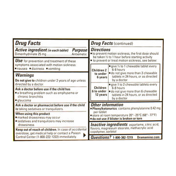 Dramamine for Kids Chewable Tablets - Card of 8