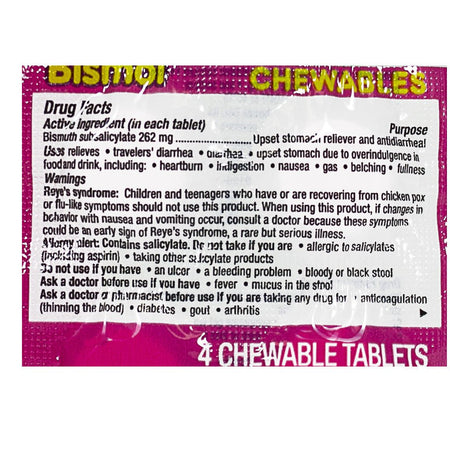 Pepto Bismol Chewable Tablets – Pouch of 4 - All Travel Sizes
