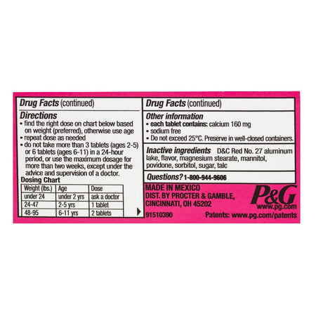 Pepto Kid's Bubblegum Chewable Tablets - Box of 24 - All Travel Sizes