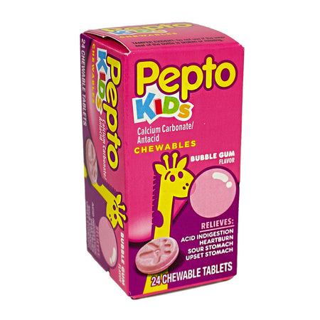 Pepto Kid's Bubblegum Chewable Tablets - Box of 24 - All Travel Sizes