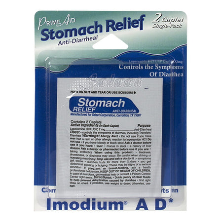 Prime Aid Stomach Relief (Compare to Imodium AD) - Card of 2 - All Travel Sizes