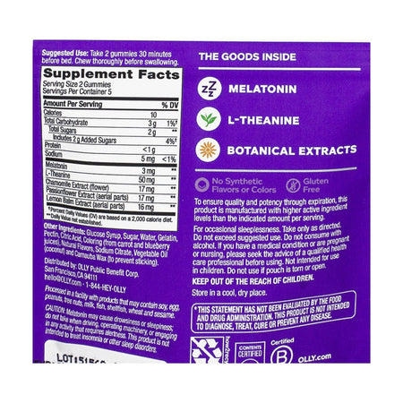 OLLY Restful Sleep Melatonin Blackberry Zen Gummies - 10 ct. - All Travel Sizes