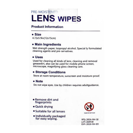 Pre-Moistened Lens Cleaning Wipes- 10 ct (No UPC) - All Travel Sizes