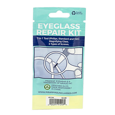Piranha Eyeglass Repair Kit - 3 Piece Kit in Reusable Pouch - All Travel Sizes