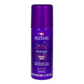 A purple bottle of Aussie Mega Hairspray with a net weight of 1.5 oz (42 g).