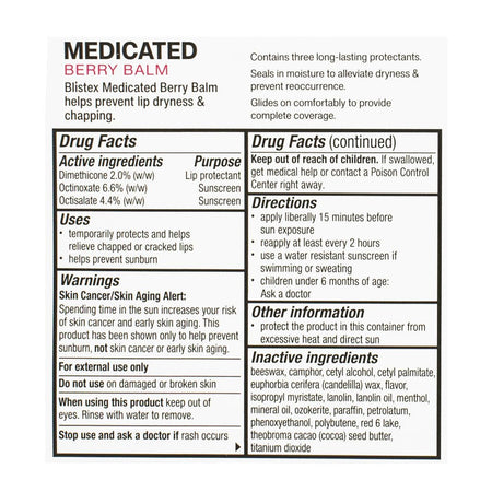 Blistex Medicated Berry Lip Balm SPF 15 - 0.15 oz. Tube - All Travel Sizes
