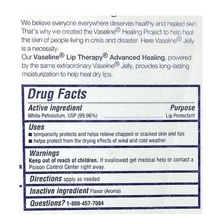 Vaseline Advanced Formula Lip Therapy - 0.35 oz. Tube - All Travel Sizes