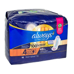 Always Overnight Ultra-Thin Maxi Pads With Wings Size 4- 16 ct