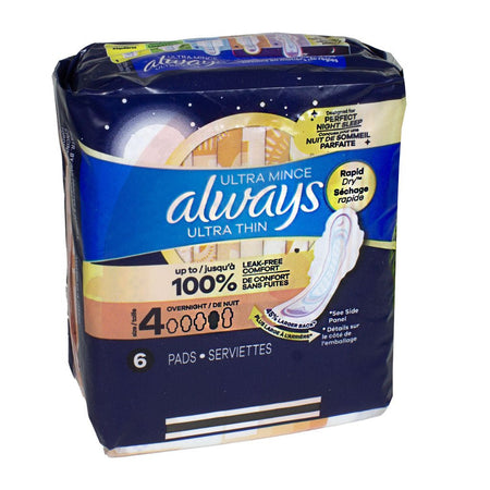 Always Ultra-Thin Overnight Pads with Wings- 6 ct - All Travel Sizes