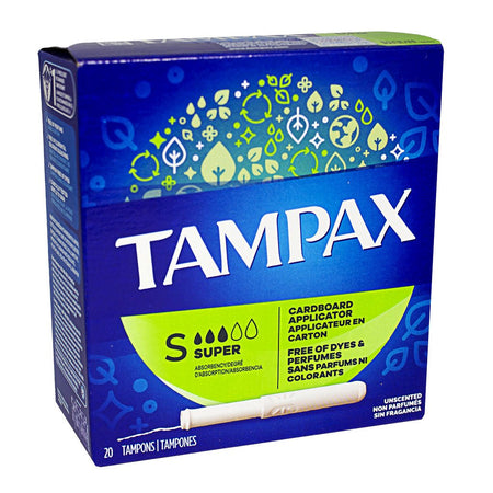 Tampax Super Cardboard Applicator Tampons - Box of 20 - All Travel Sizes