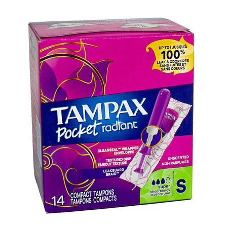 Tampax Pocket Radiant Tampons Super Unscented - 14 ct. - All Travel Sizes