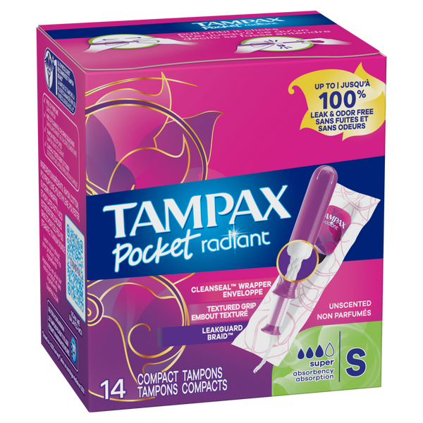 Tampax Pocket Radiant Tampons Super Unscented - 14 ct.