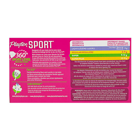 Playtex Sport Super Tampons - Box of 8 (Fragrance Free) - All Travel Sizes