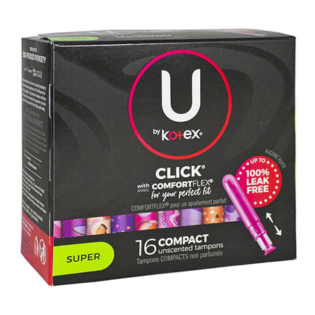 U By Kotex Click Compact Tampons Super - Box of 16 - All Travel Sizes