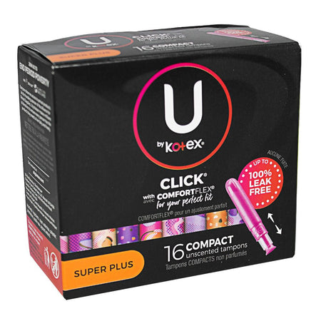 U By Kotex Click Compact Tampons Super Plus - Box of 16 - All Travel Sizes