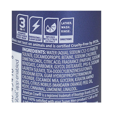 Suave Men 3 - in - 1 Citrus Rush Shampoo + Conditioner + Body Wash - 3 oz. - All Travel Sizes