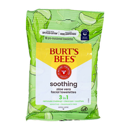Burt's Bees Facial Cleansing Towelettes Sensitive with Aloe - Pack of 10 - All Travel Sizes