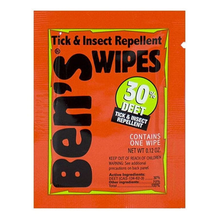 Ben's 30% Deet Tick & Insect Repellent - Individually Wrapped Wipe - All Travel Sizes