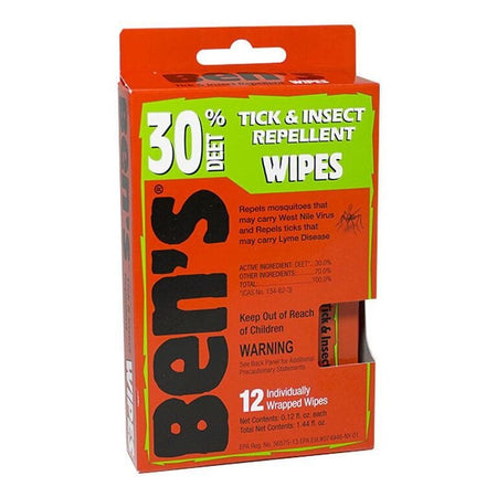 Ben's 30% Deet Tick & Insect Repellent - Individually Wrapped Wipe - All Travel Sizes