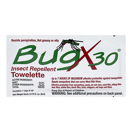 BugX 30% Deet Insect Repellent Towelette - All Travel Sizes