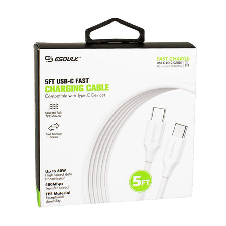 Esoulk Fast Charge USB C to C cable - 5 ft. - All Travel Sizes