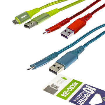 Hottips Braided Cable With Micro USB Connector - 10 ft.