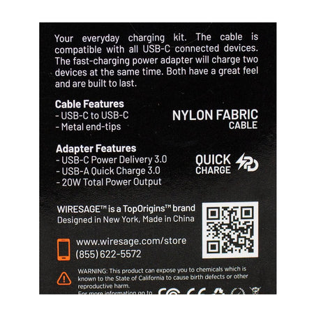 Wiresage 20 Watt Dual Wall Adapter A,C + USBC to USBC Cable - All Travel Sizes