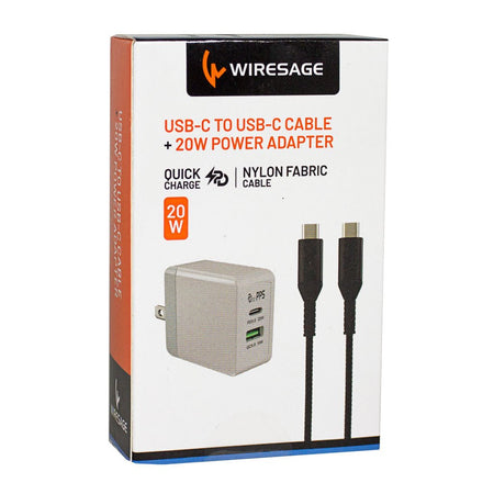 Wiresage 20 Watt Dual Wall Adapter A,C + USBC to USBC Cable - All Travel Sizes