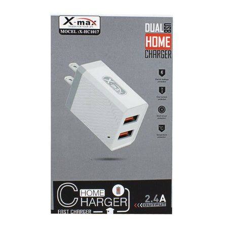 X-Max Dual USB Fast Wall Charger - 2.4 A - All Travel Sizes