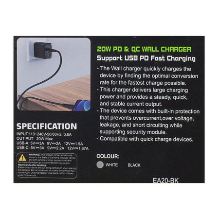 Esoulk PD + QC Wall Charger - 20 W - All Travel Sizes
