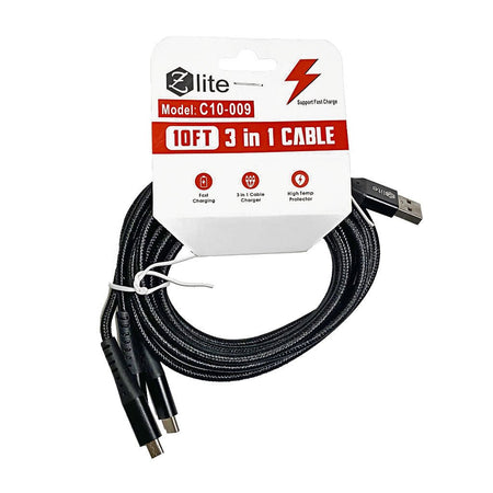 Zlite Fast Charging 3 - in - 1 Cable - 10 ft. - All Travel Sizes