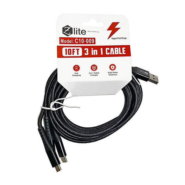 Zlite Fast Charging 3-in-1 Cable - 10 ft.