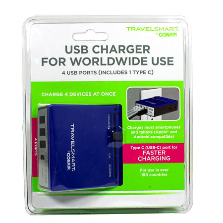 Travelsmart by Conair 4 USB A & C Worldwide Charger - All Travel Sizes