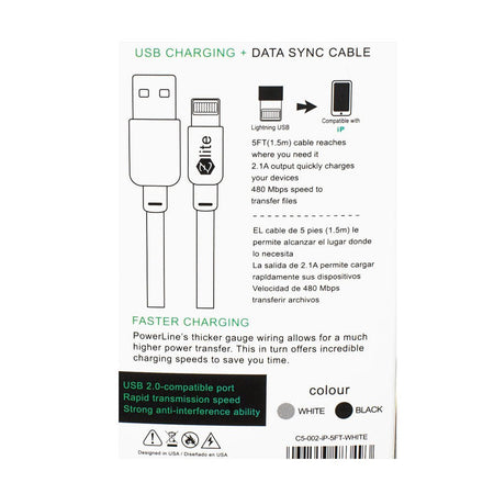 Zlite iPhone Charging Cable - 5 ft. - All Travel Sizes