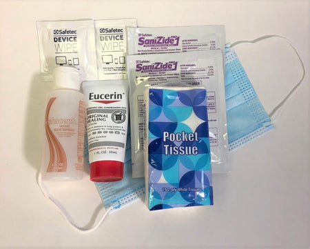 COVID 19 - Go to Work/Store Sanitizing & Care Kit with Sanizide Wipes & Mask, 8 items - All Travel Sizes