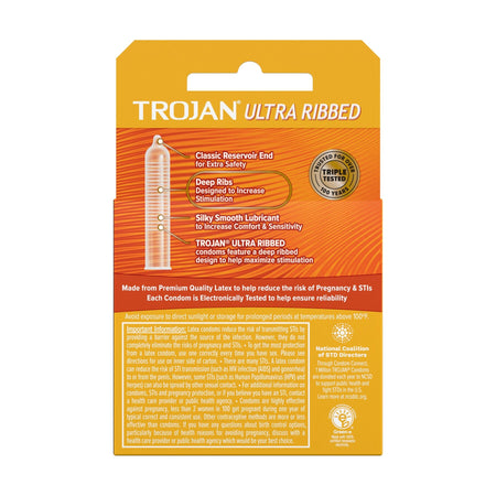 Trojan Ultra Ribbed Condoms - Box of 3 - All Travel Sizes