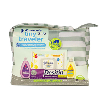 zzDISCONTINUED Johnson's Tiny Traveler Baby Toiletry Kit -  4 Piece Kit with Travel  Clutch