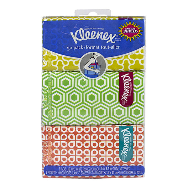 Kleenex Pocket Pack Tissues Hangable - 3 Packs of 10